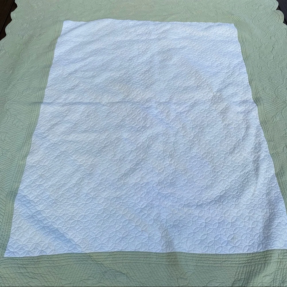Restoration Hardware King Bedding Quilt Green White Heavyweight Reversible